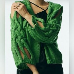 NWT Maeve by Anthropologie Braided Cardigan Green One Size
